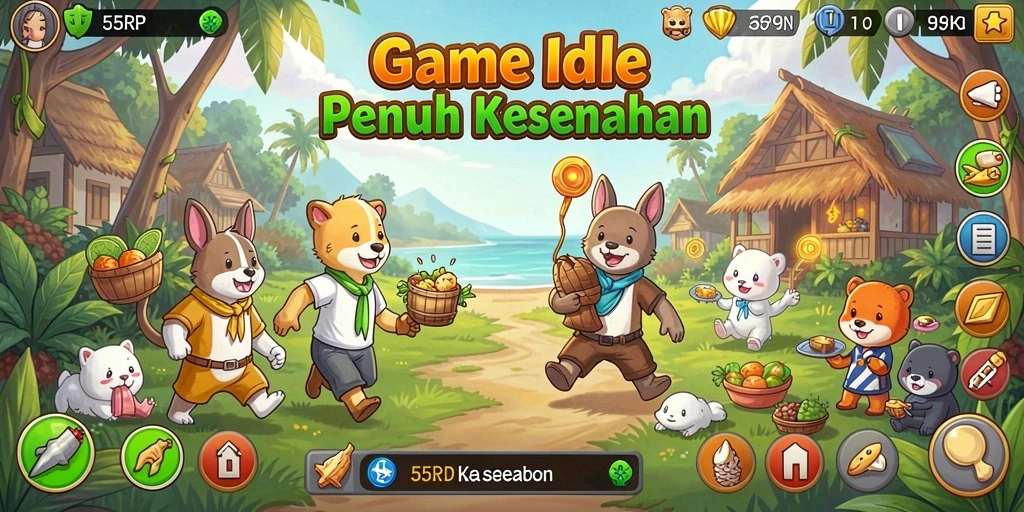 Tangkapan layar gameplay 55RP dengan karakter menarik dan antarmuka yang ramah.