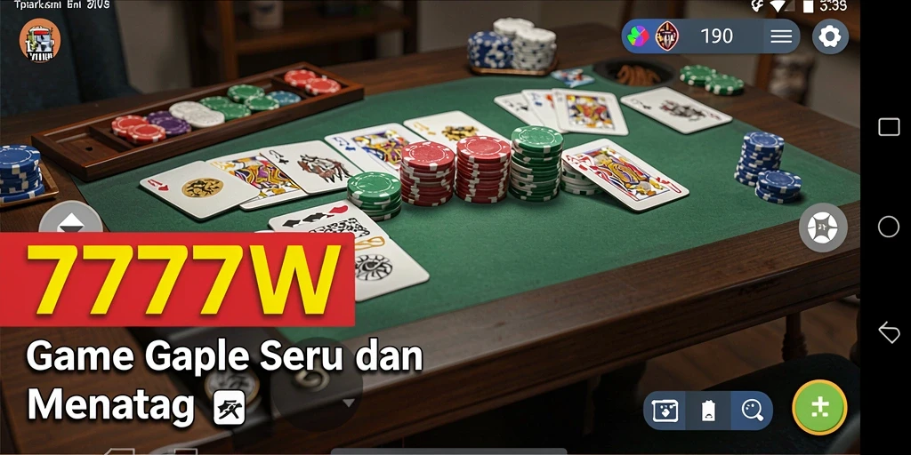 Screenshot gameplay seru dari game Gaple 7777W yang menggambarkan suasana permainan.