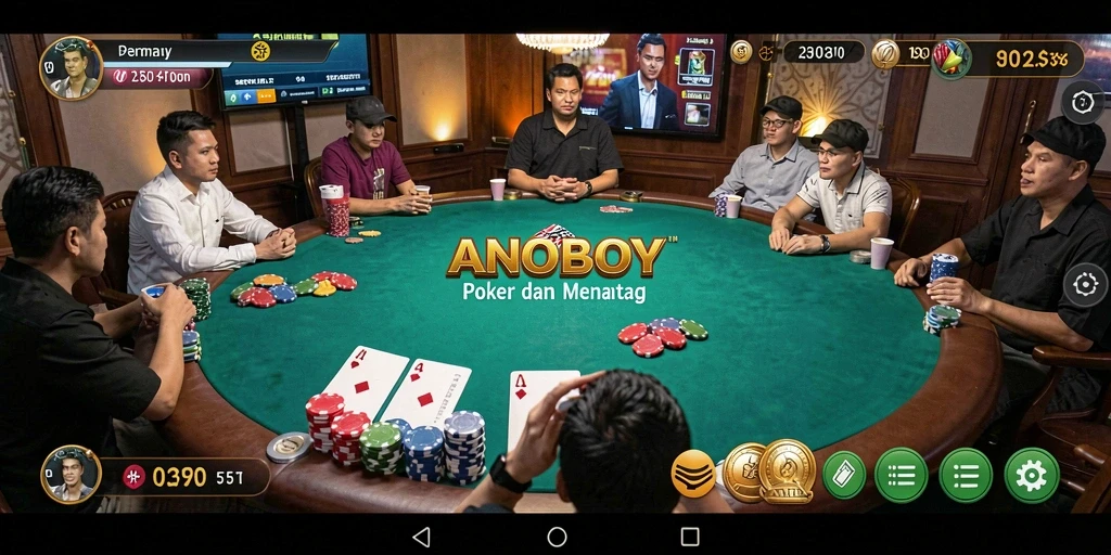 Tampilan gameplay poker yang mendebarkan di ANOBOY.
