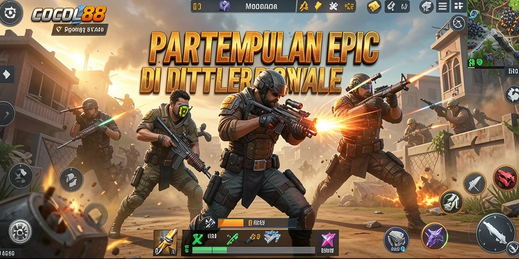 Screenshot COCOL88 menampilkan adegan pertempuran intens di dunia Battle Royale.