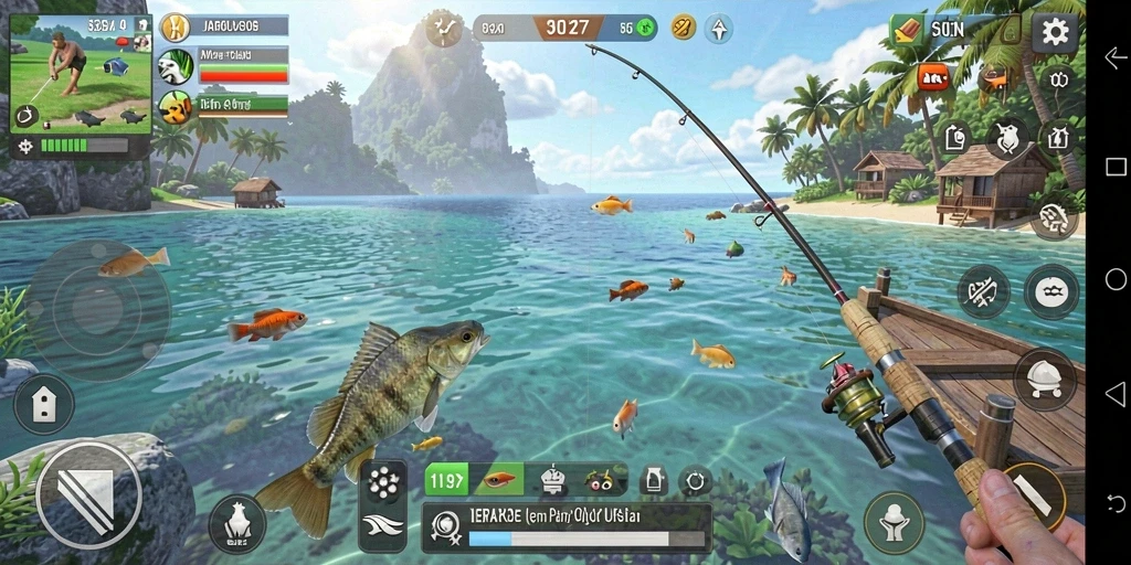 Screenshot gameplay JARUM77 dengan suasana memancing yang seru.