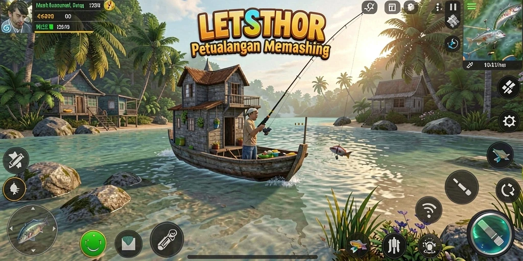 Tampilan gameplay LETSTHOR yang menampilkan pengalaman memancing seru.