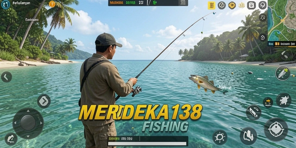 Screenshot gameplay MERDEKA138 menampilkan pengalaman memancing mendebarkan.