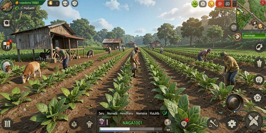 Screenshot gameplay NAGA1001 menampilkan aktivitas berkebun yang seru.