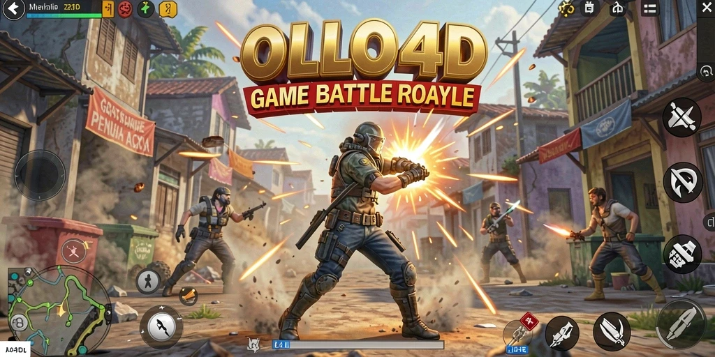 Tampilan seru dari gameplay <strong>OLLO4D</strong> yang penuh aksi Battle Royale.