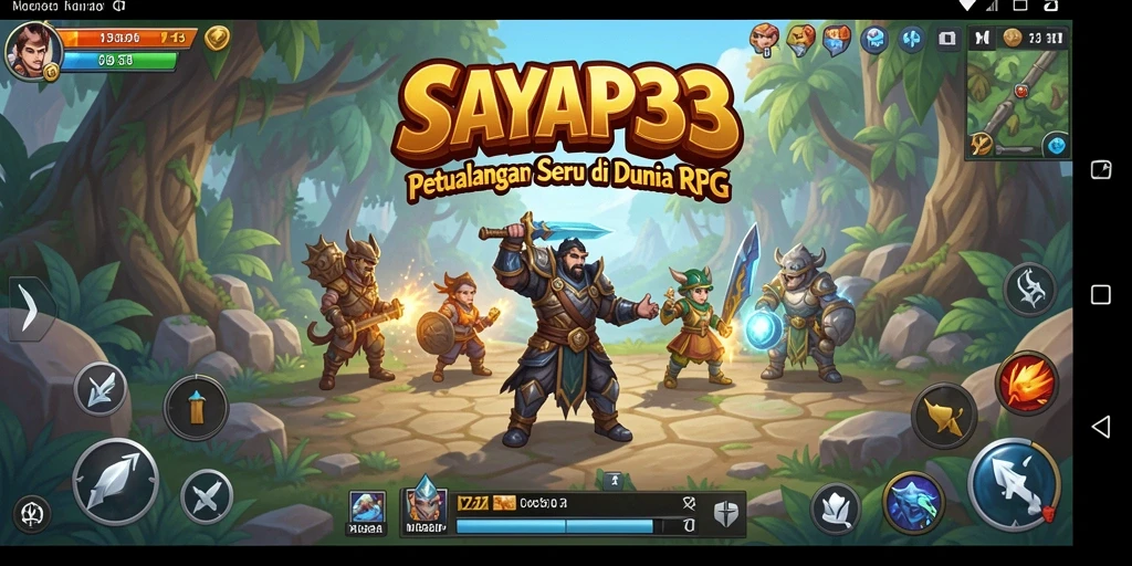 Screenshot gameplay SAYAP33 menampilkan pertempuran epik di dunia RPG.