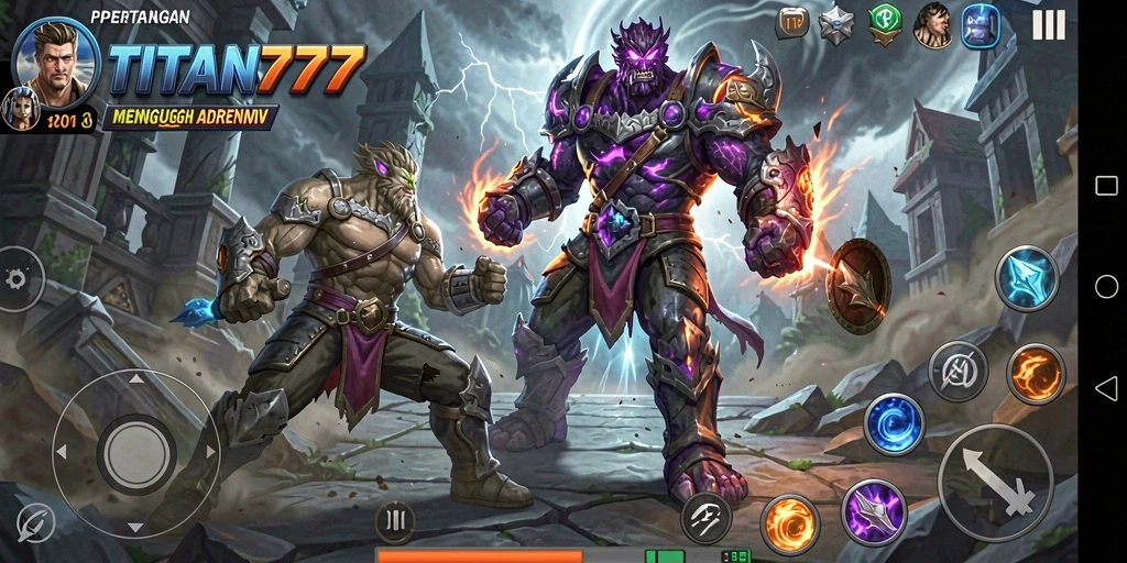 Tampilan gameplay mendebarkan di TITAN777 dengan pertarungan epik.