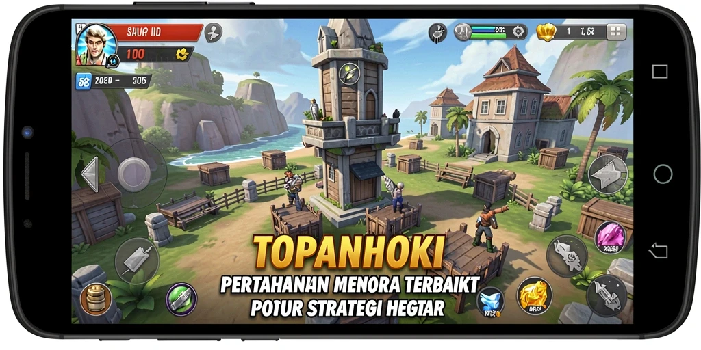 Tampilan gameplay seru dalam TOPANHOKI saat mengatur strategi pertahanan.