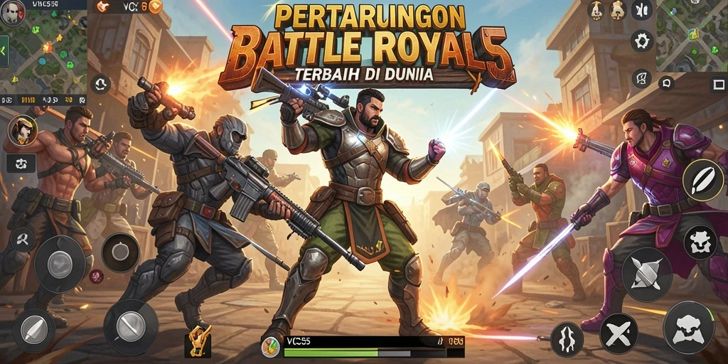 Screenshot gameplay VC55 yang menampilkan aksi Battle Royale yang intens.