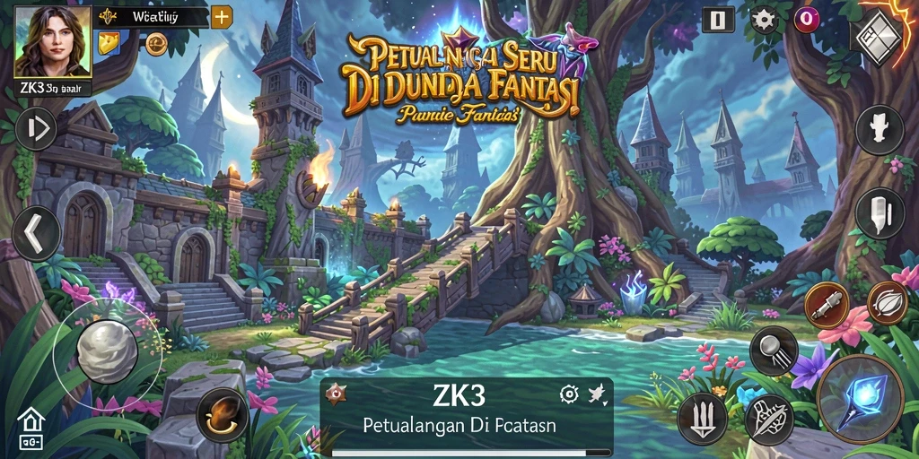 Screenshot utama ZK3 menampilkan petualangan yang mendebarkan di dunia fantasi.